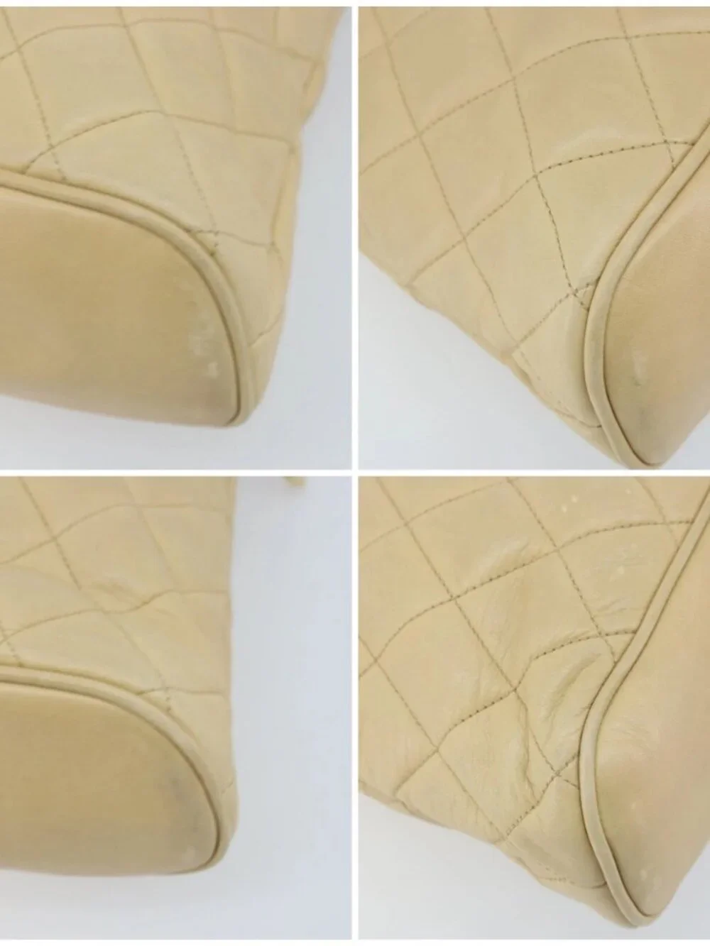 CHANEL Matelasse Chain Shoulder Tote Bag Lamb Skin Beige Gold CC Auth ARZ444